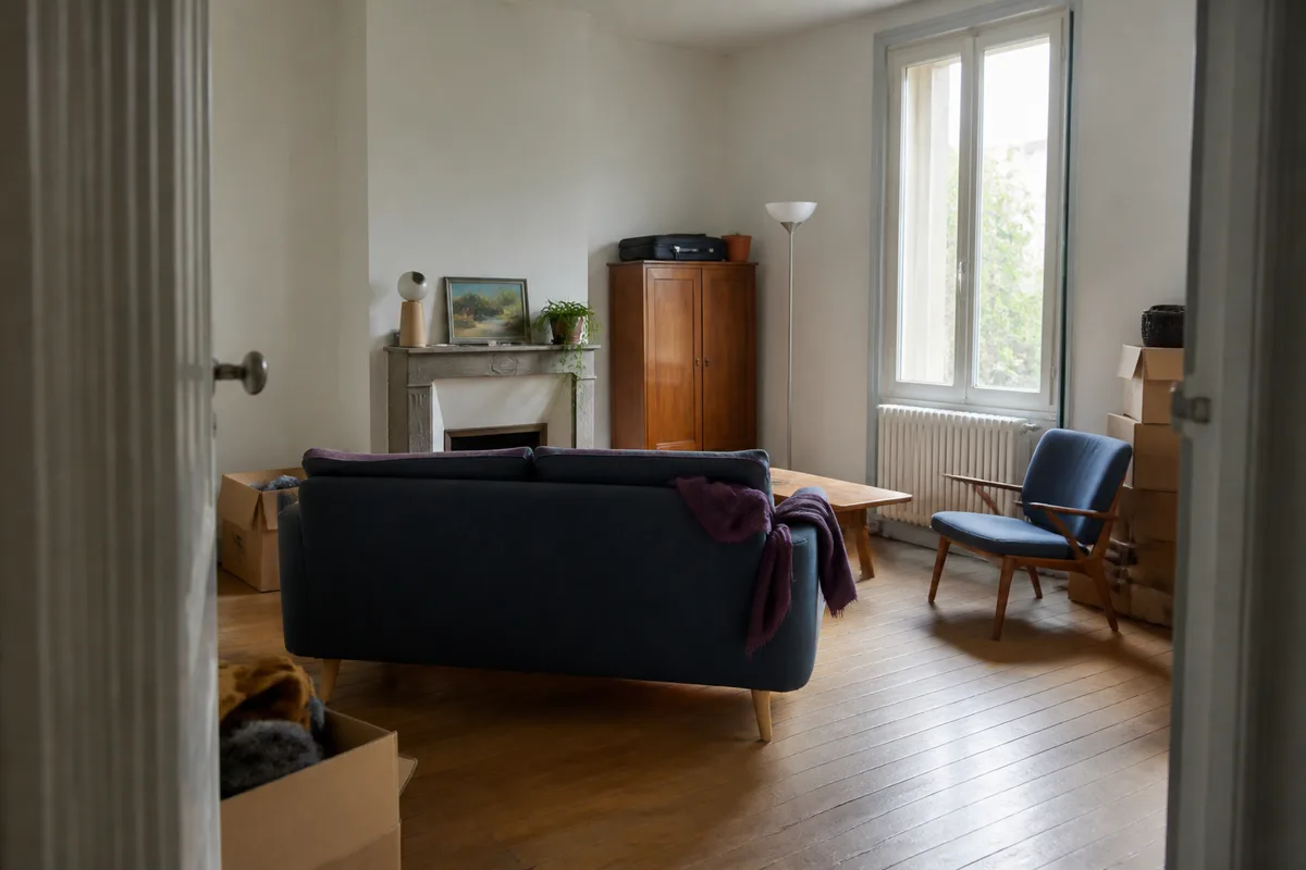 Salon réel réagencé avec mobilier pour tester l’agencement d’une maison avant travaux